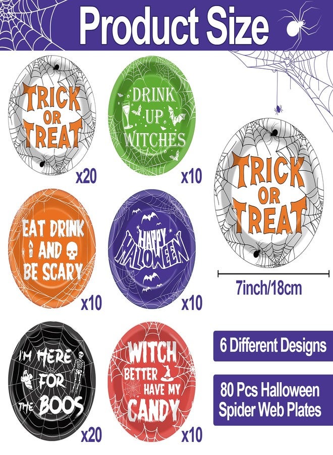 Wiooffen 80Pcs Halloween Party Plates Supplies 7" Halloween Spider Web Tableware Set Spooky Witch Theme Disposable Dessert Plates Decoration Favors for Spider Web Party Table Decor Supplies - Image 2